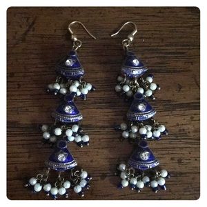 Earrings from India. Blue and dangly!